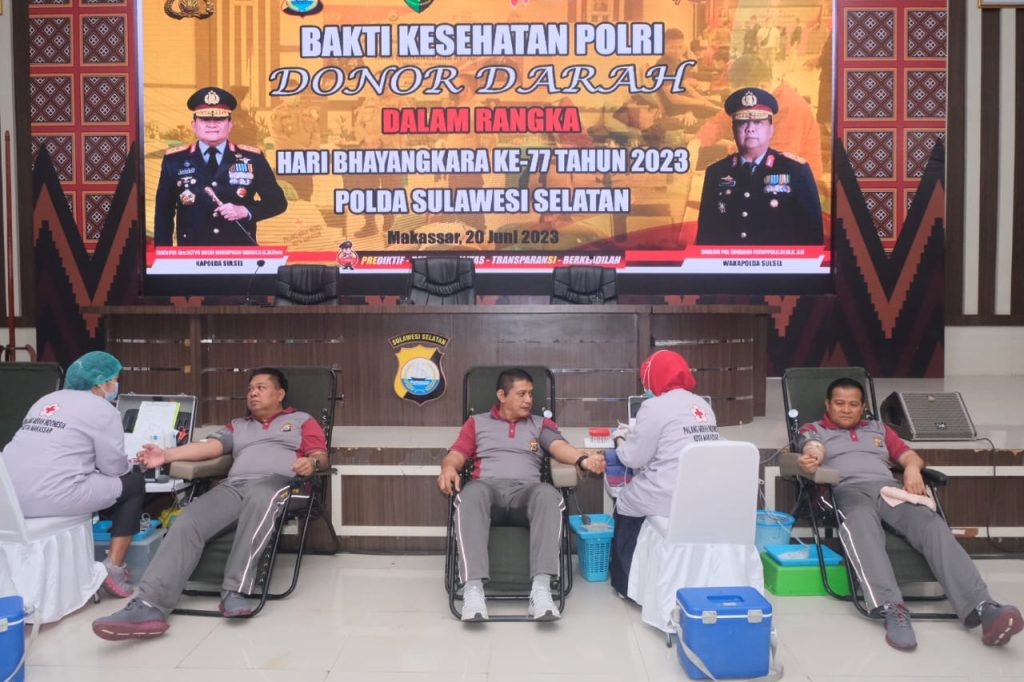 Gelar Donor Darah Hari Bhayangkara Ke 77, Polda Sulsel Kumpulkan 422 Kantong Darah