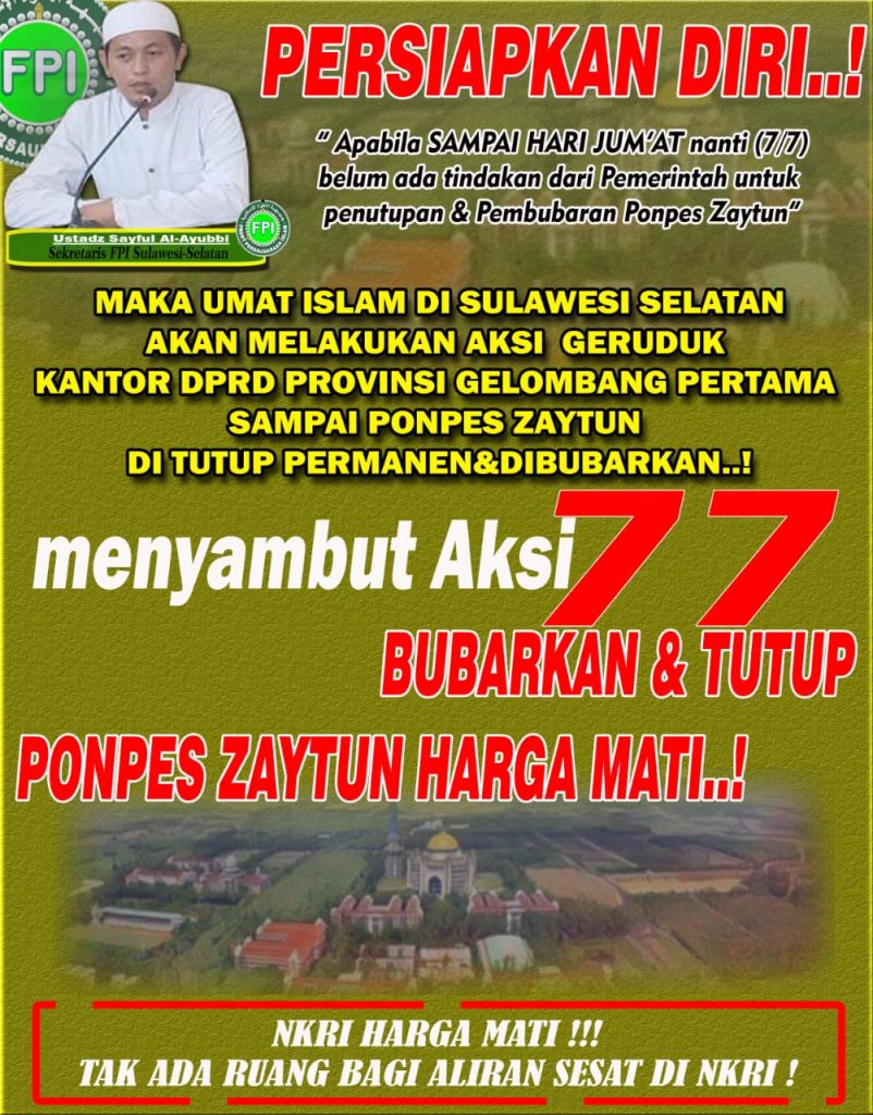 FPI Sulsel Ancam Geruduk Kantor DPRD, Desak Bubarkan & Tutup Ponpes Zaytun