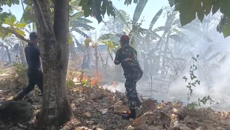 Bersama Warga dan Damkar, Babinsa Kodim 1409/Gowa Halau Api yang Lahap Kebun Warga
